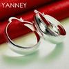 S925 Sterling Silver Glossy Geometric Round Hoop Earrings for Women Wedding Fashion Jewelry Accessories Girlfriend Gifts
