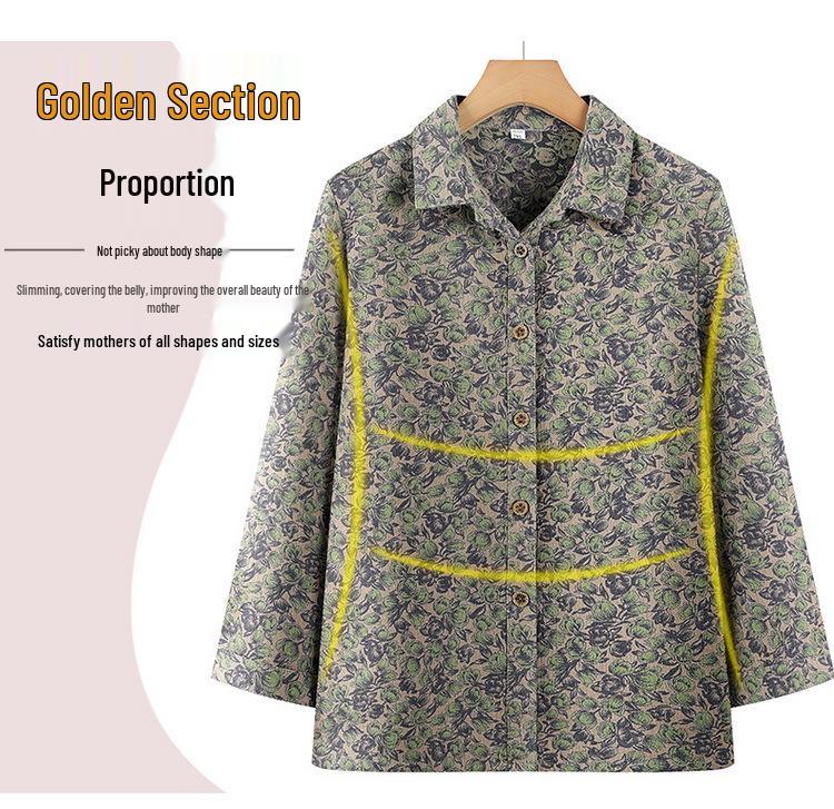 Pure Cotton Long-Sleeve Shirt for Middle-Aged and Elderly Women, Ideal for Spring and Autumn