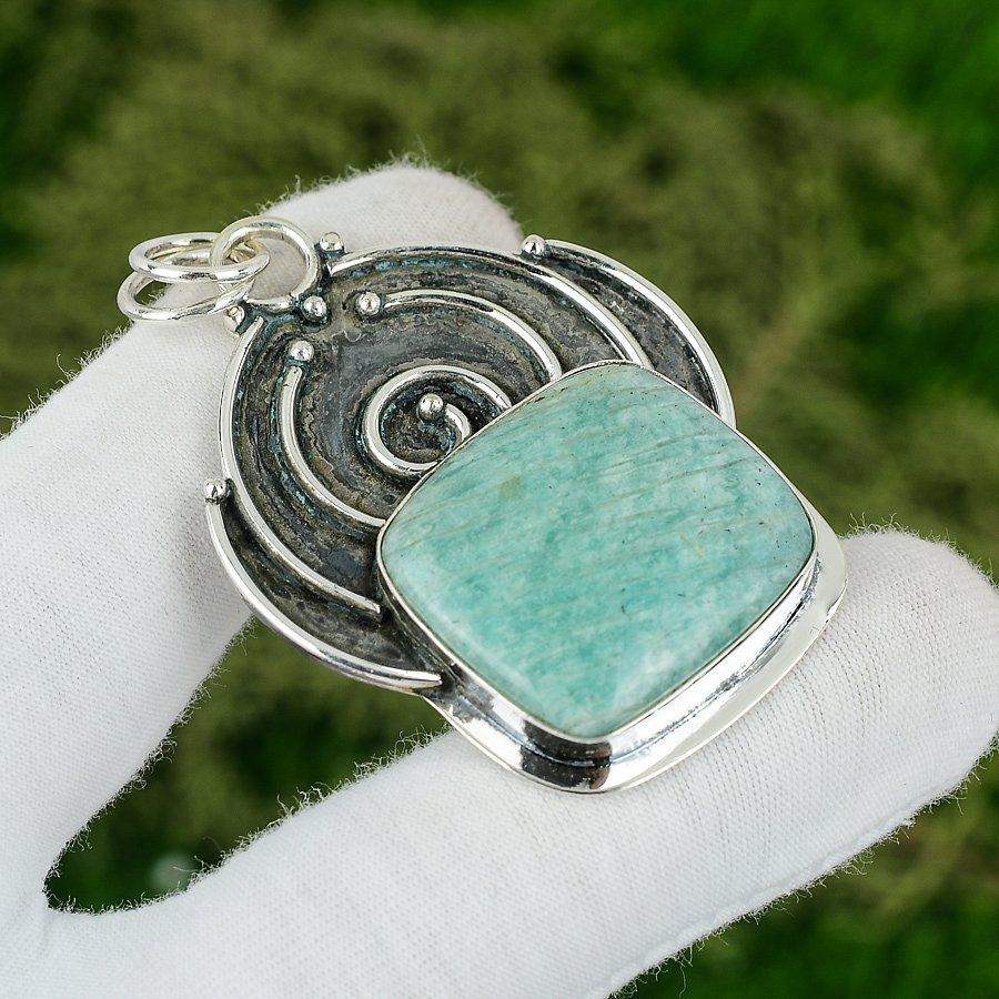 

925 Sterling Silver Amazonite Gemstone Ethnic Engagement Sister Pendant Jewelry