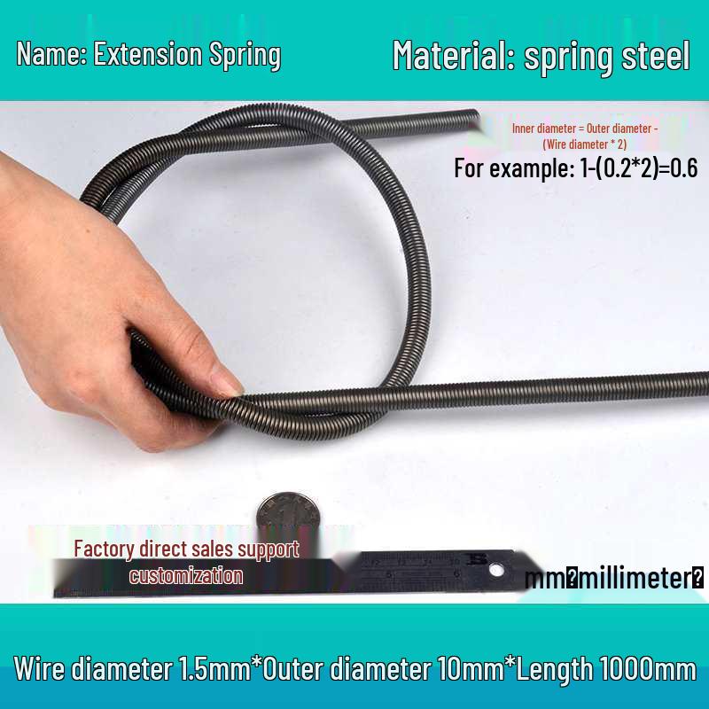 1m Spring Coil Extension with Hook - Strong Tensile Force, Thin Soft Sheath, for Tarpaulins & Sliding Doors