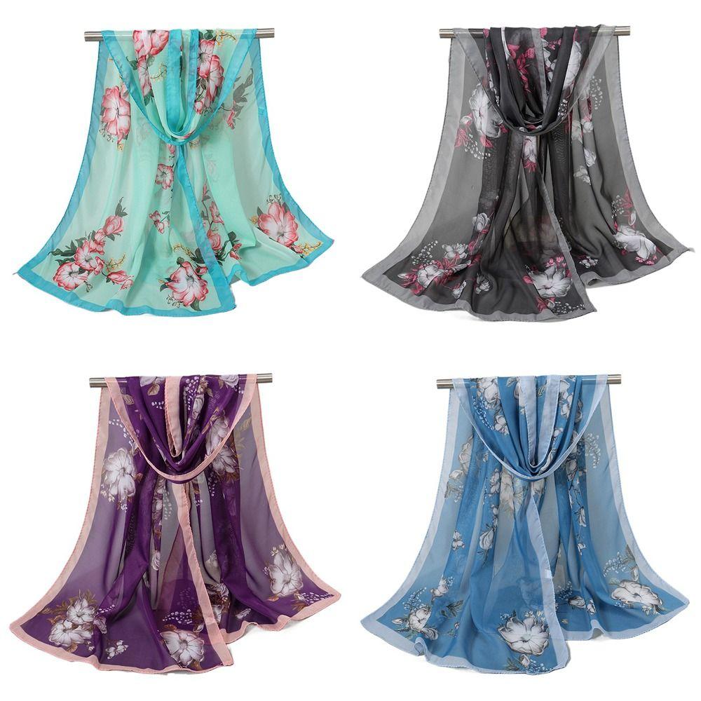 

Thin Chiffon Scarf Floral Printing Shawl Silk New Sunscreen Shawl Blue2