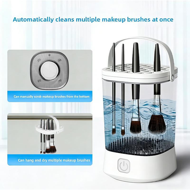 High-Speed Electric Makeup Brush Cleaner, Automatic Beauty Tool Cleaner for Makeup Brushes and Sponges, Portable Wireless Brush Washer, White