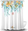 Starfish Shower Curtain Watercolor Coral Feature Starfish Shell and Conch Polyester Fabric Shower Curtain Including Hook