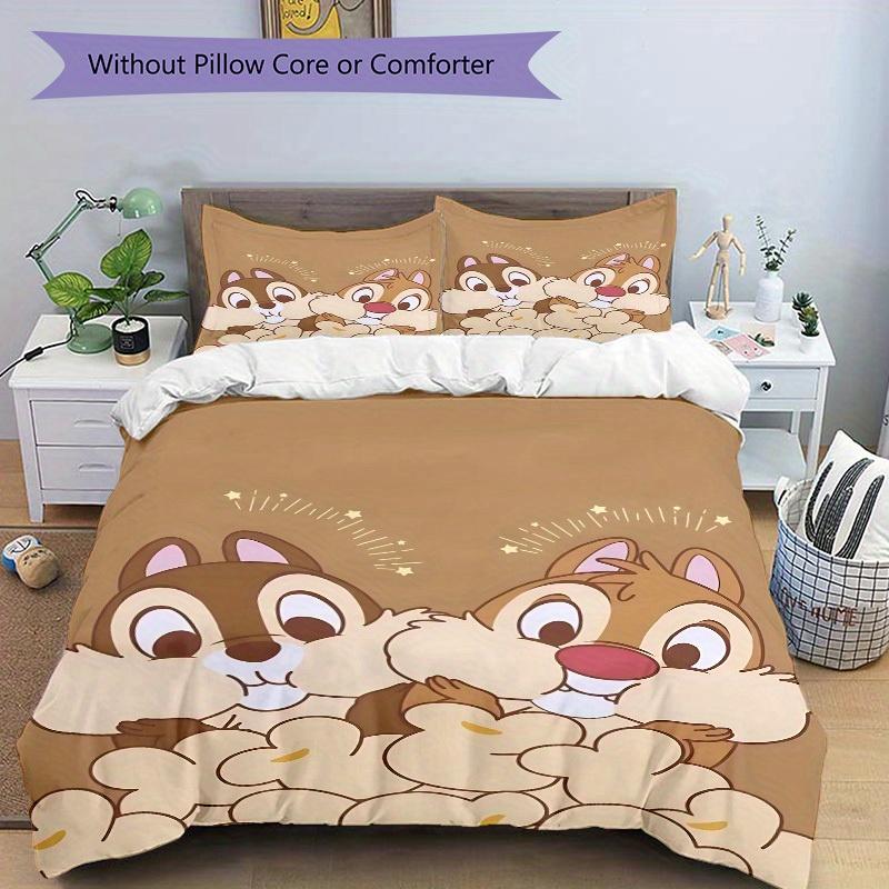 3pcs Chip 'n' Dale Printed Bedding Set, Breathable And Soft, Machine Washable, Christmas Gift, Suitable for Bedroom Decoration, 081