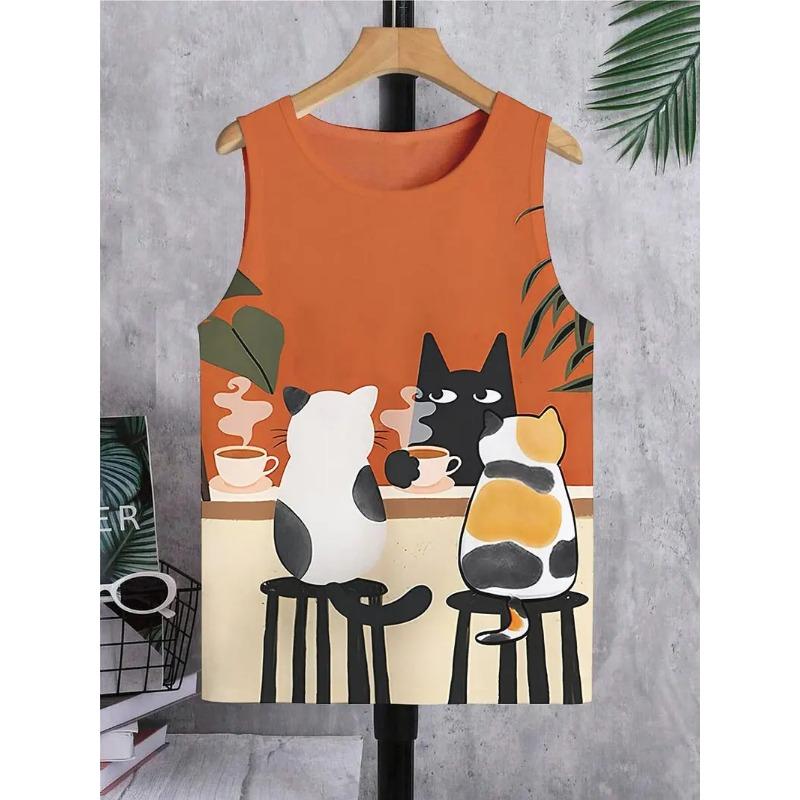 Summer Round Neck Funny Animal Pattern 3D Printed Top Fashionable Casual Sleeveless Women's Tank Tops