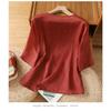 Retro Chinese Style Embroidered Cotton Linen Shirt Women Summer Young Bead Buttons Oblique Placket New