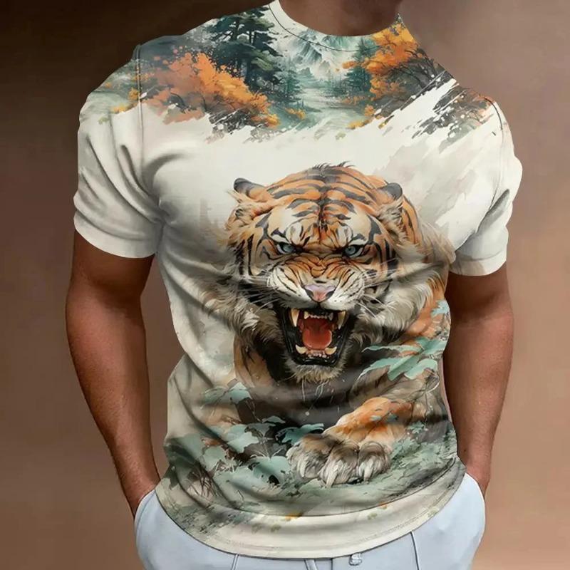 Summer Tees Tops 3D Tiger Print Men's T-Shirt Casual Animal Pattern T Shirt Streetwear Quick Dry Fashion Oversized Clothes