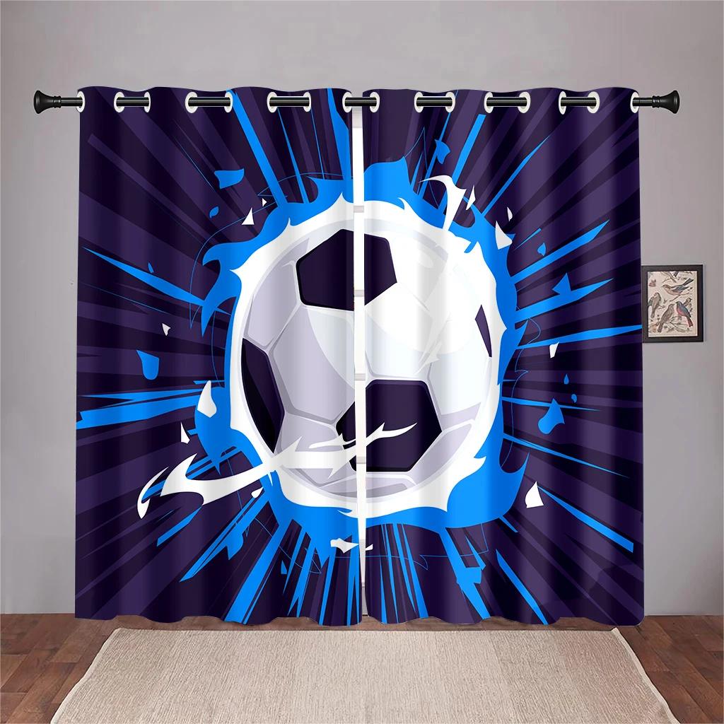 3D Fotbollsplan Glänsande Ljusslingor Gardiner Fotbollsälskare Heminredning Gardiner 2 Paneler Vardagsrum Sovrum Allrum Barnrumsinredning