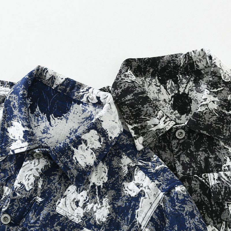 Foreign Trade Surplus High Street Fashion Denim Jacket for Men, Autumn Design, Loose Casual Long-Sleeve Printed Shirt