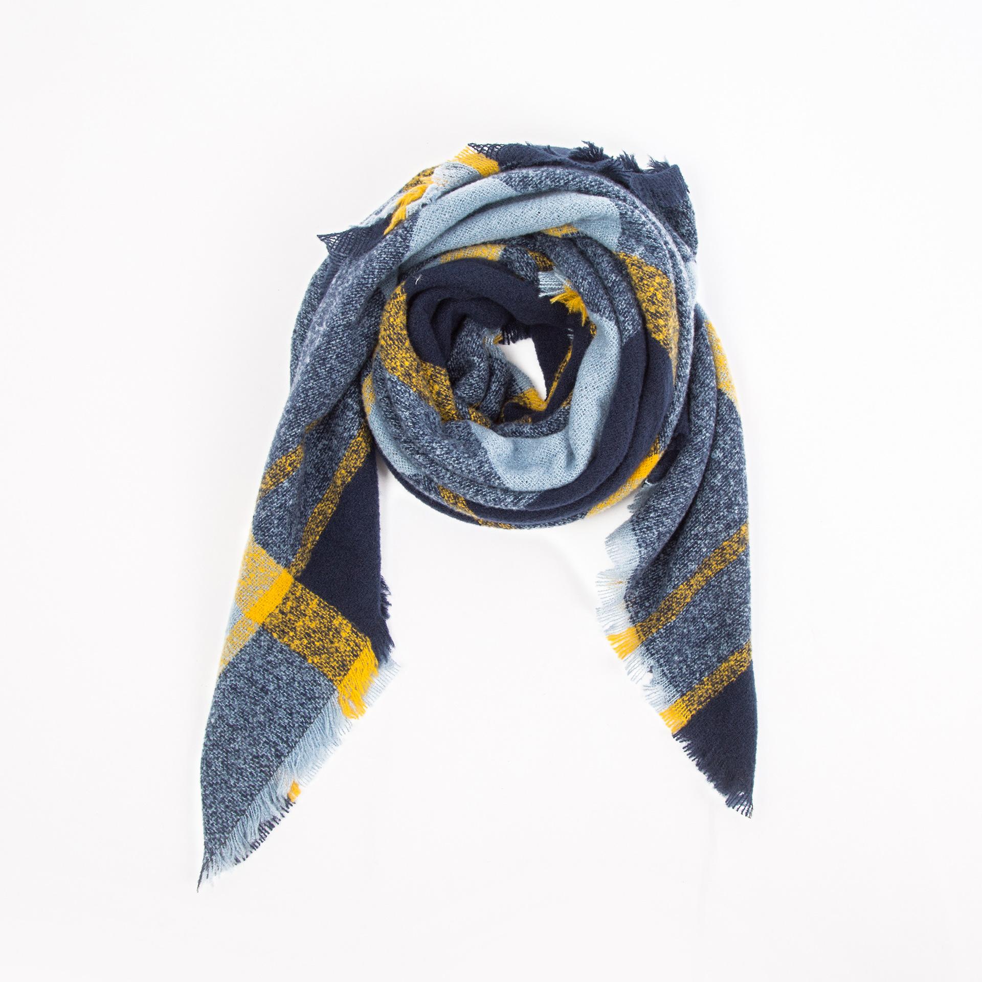 

Осенне-зимняя шаль, женский теплый синий клетчатый квадратный шарф синий