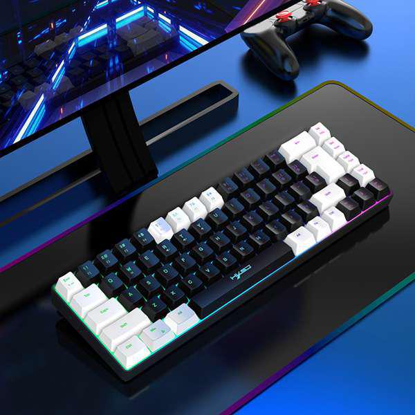 

HXSJ Gaming Membrane Keyboard, 68 Keys, Detachable Cable, RGB Backlighting, White/Black, ABS Material. Other