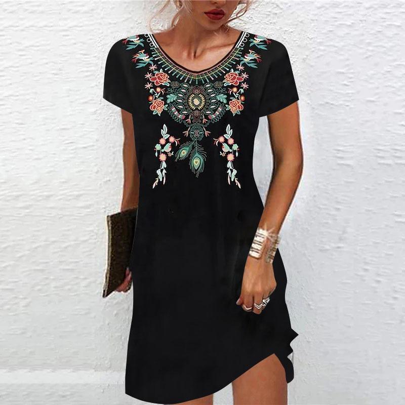 JPNTKY Fashion Summer Spring Short Sleeve V-Neck Casual Dresses