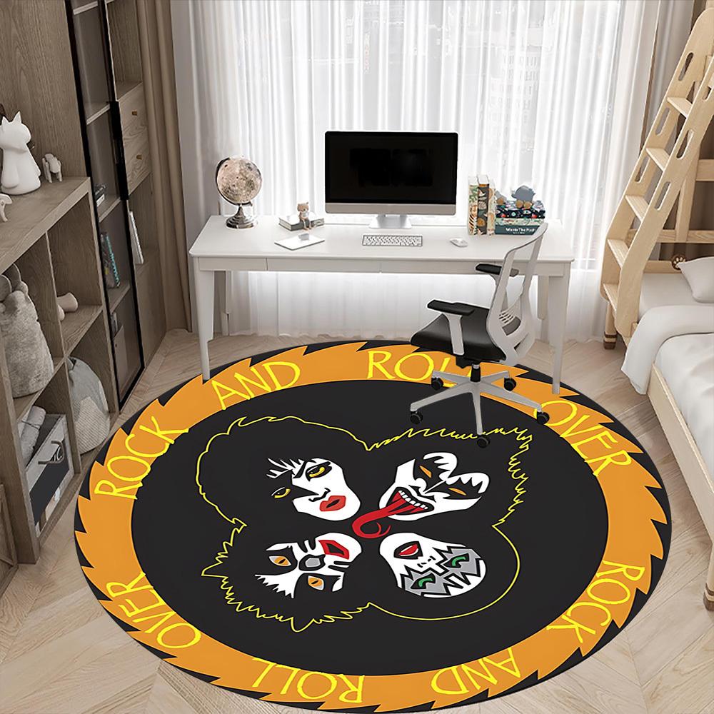 1PC KISS Band Logo Office Round Rug - Perfect for Office or Study Decor, Machine Washable, Non-Slip Backing, Decorative Floor Mat