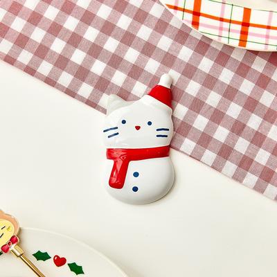 Christmas Holly Jolly Milk Cat Spoon Rest Snowman_KT9123010
