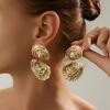 Design Pleated Three-dimensional Flower Coral Stud Earrings Ins Smooth Irregular Disc Earrings