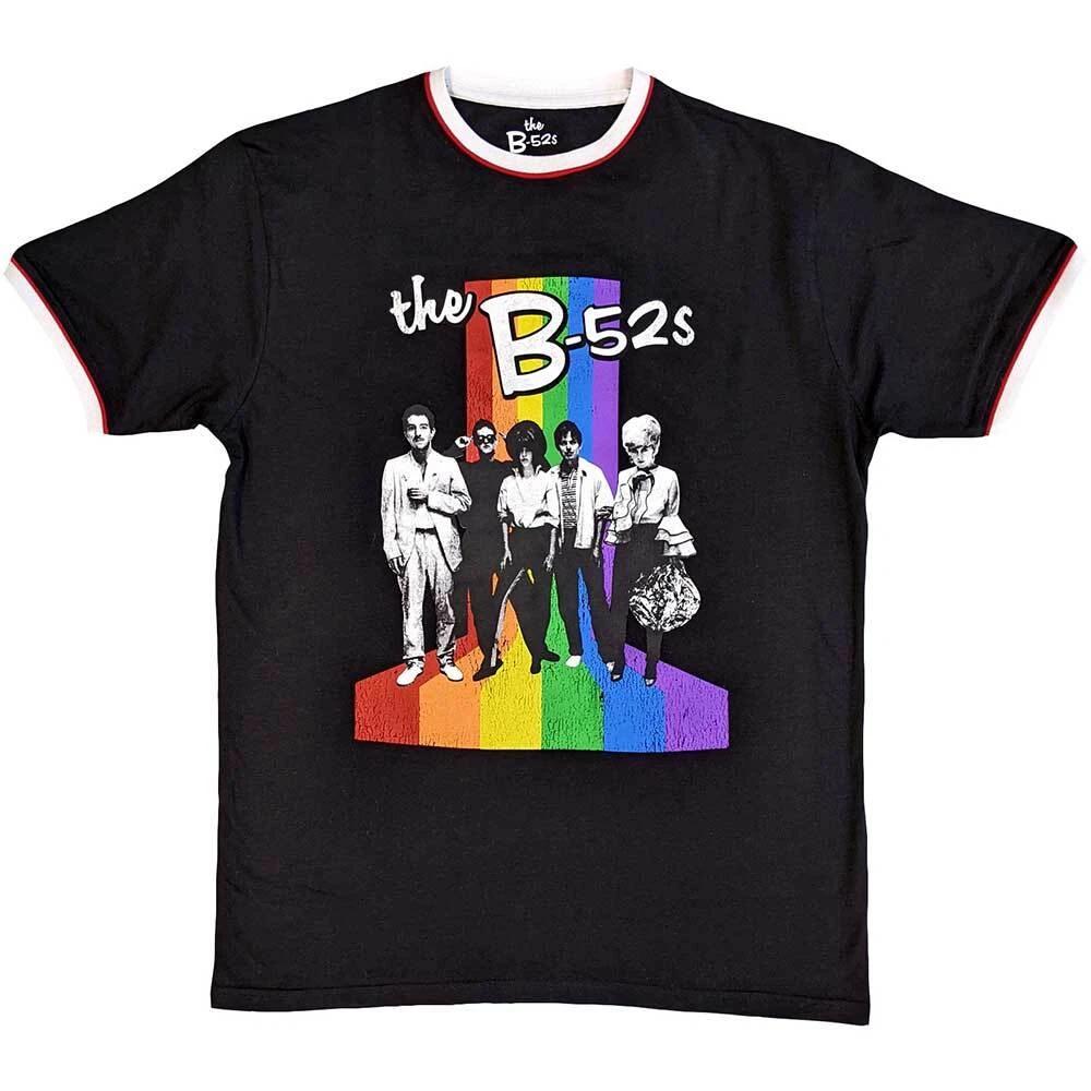 B52s Unisex Ringer T-Shirt: Rainbow Stripes Ringer (Medium) 3XL