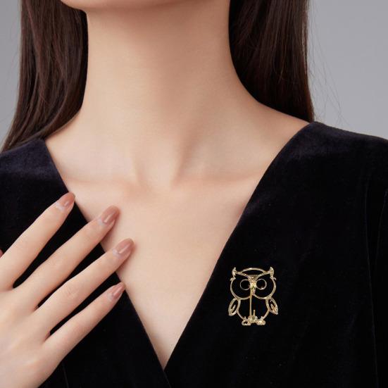 Owl Brooch Strong Pin Safe Anti-Lost High-Quality Alloy Durable Anti-Oxidation Hollow Cute Design Gold Silver Multifunctional Jewelry Accessories