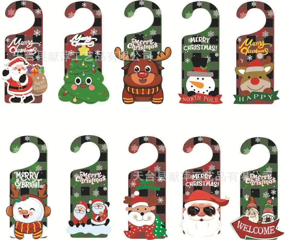 2025 New Christmas Decorations Paper Door Hanging Santa Elk Party Decoration Props Door Sign Door Handle Hangings Decoration