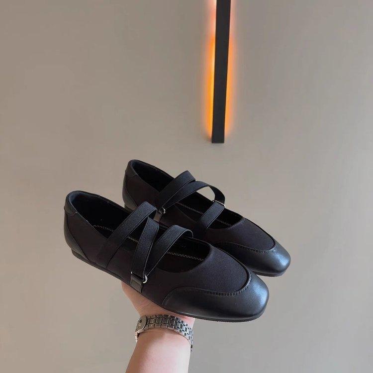 Shallow mouth flat bottom square head single shoes women's 2025 summer new cross strap ballet shoes French versatile Mary Jane shoes
