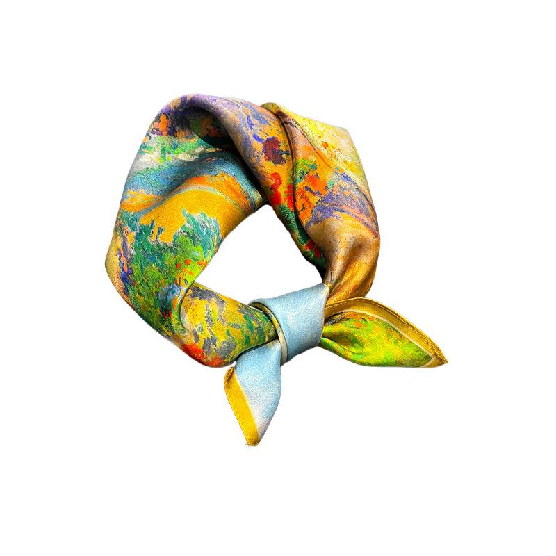 Pastoral fashion niche 111% mulberry silk plant flower print silk scarf women's professional wear decorative silk square scarf