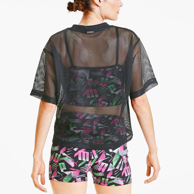 Puma Rundhals Lässig Mesh Kurzarm Crop Top Damen Tops Schwarz 598616-01