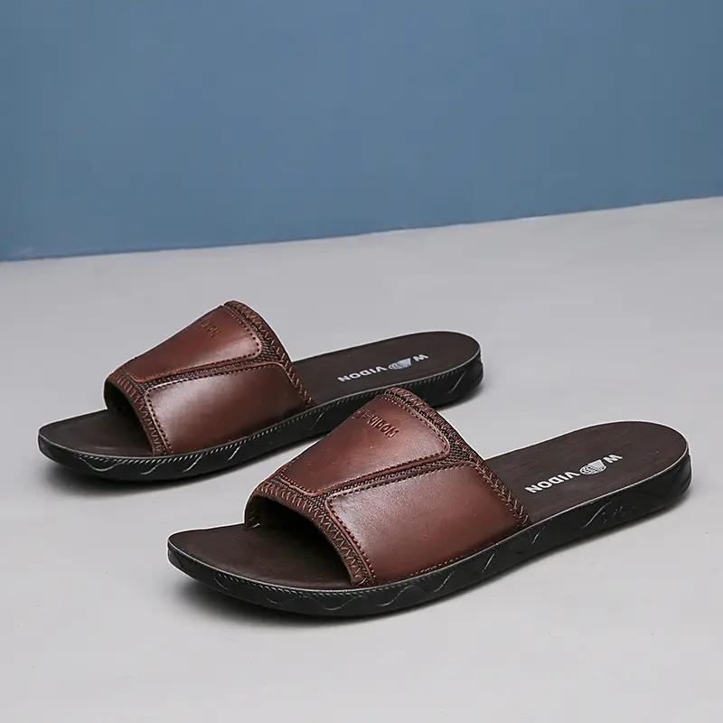 Men's Slippers Leather Summer Outside Men Sandals Lightweight Soft Sole Beach Slippers Casual Slide Mens Shoes Big Size
