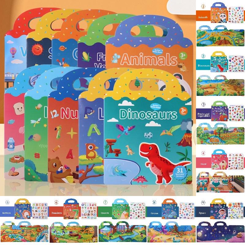 Early Education Sticker Book Develop Concentration With Reusable Stickers Of Animals Dinosaurs And Ocean Scenes