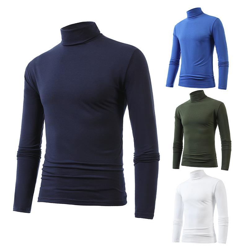 T-shirt da uomo a collo alto a maniche lunghe Sottile Monocolore Base Sottogiacca da uomo