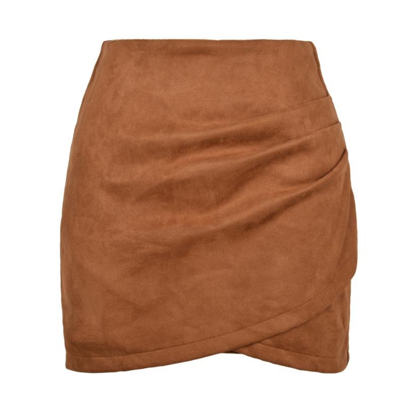 Suede Solid Color Hip-hugging Skirt Autumn and Winter Pleated Irregular Zipper Skirt for Women