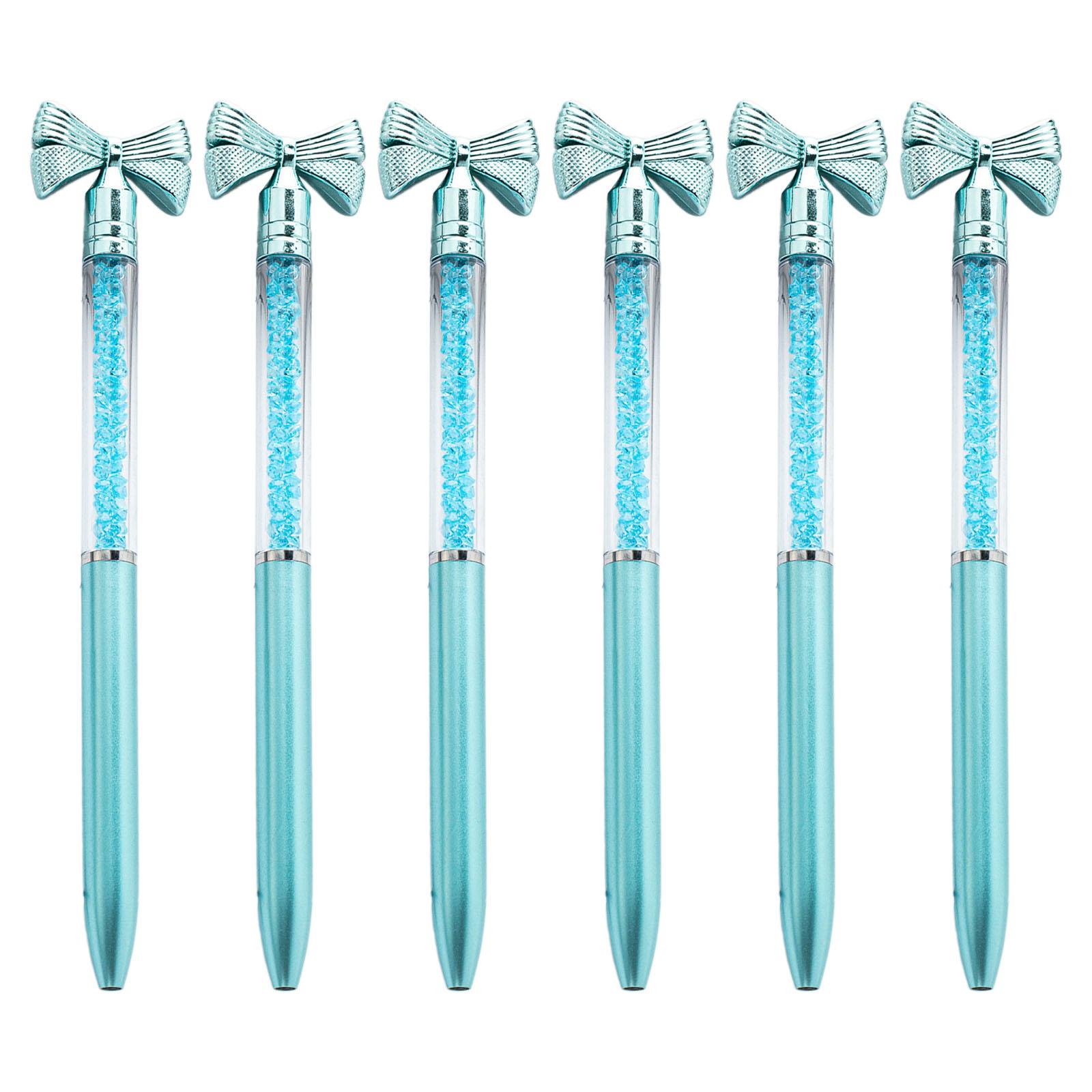 

6 шт. шариковая ручка с кристаллами и бусинами, шариковая ручка с бантом, ручка для подписи, гладкая для письма, ручка для входа в отель синий