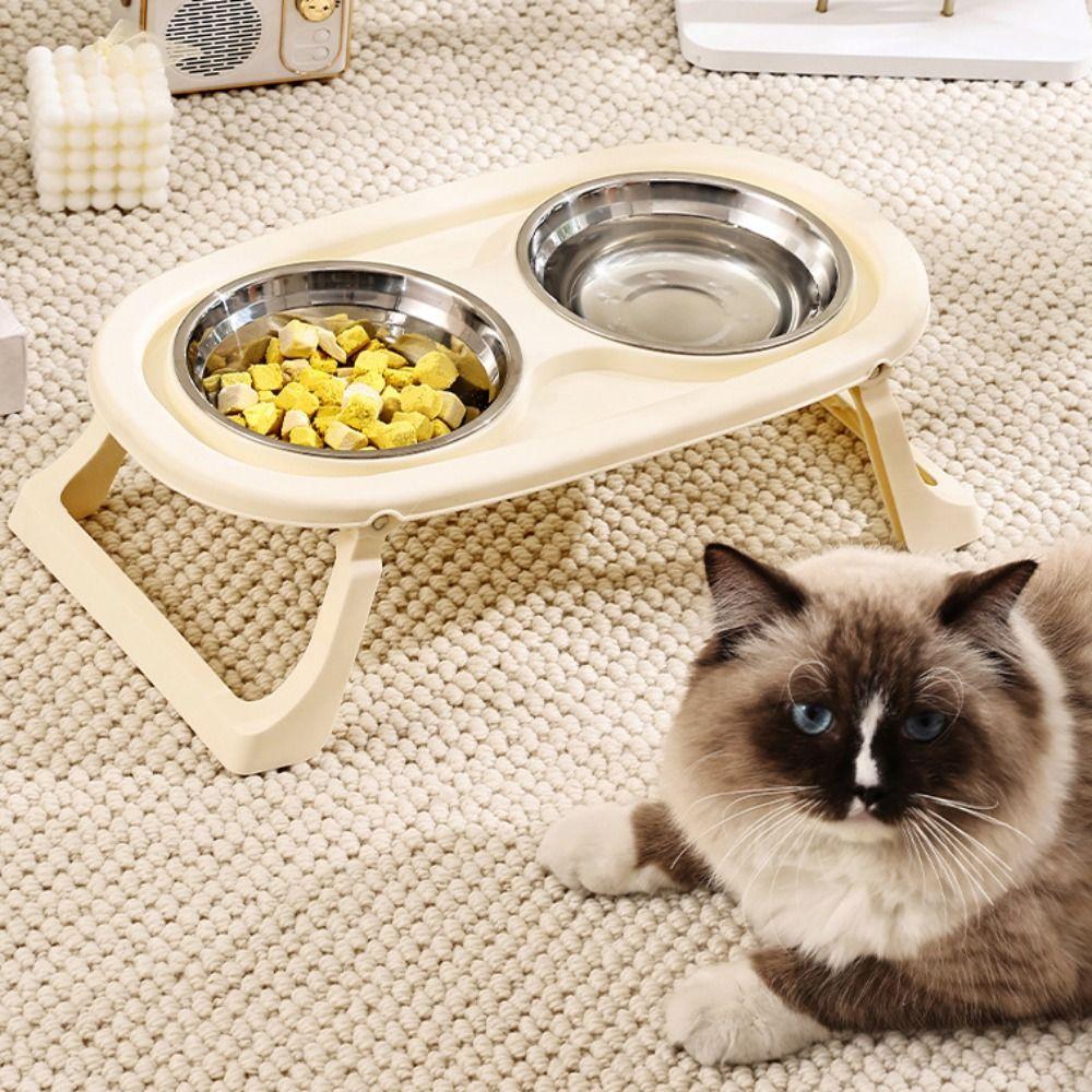 Double Bowls Pet High Footed Bowl Anti-flip Detachable Elevated Pet Feeder Bowl Non-Slip Stable Pet Food Dispenser Household