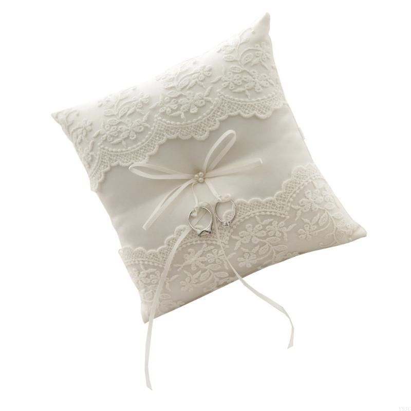 Y5JC Elegant Laces Wedding Rings Pillow Bearers Cushions for Ceremony and Photography