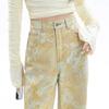 Gelbe Retro-Jeans mit hohem Bund, Batikmuster und weitem Bein für den Sommer