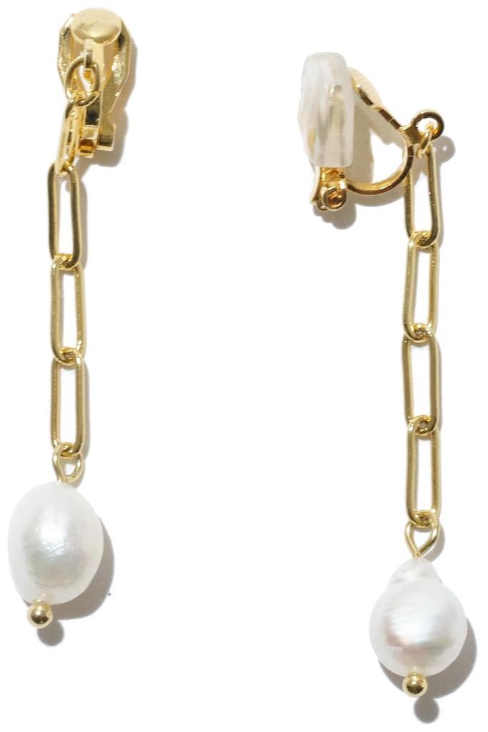 Vilina Earrings for Freshwater Baroque Dangling No Set for Both 18K [VIRINA] Women, Pearl, Chain, Office, Gold, Simple, Piercing, Ears,