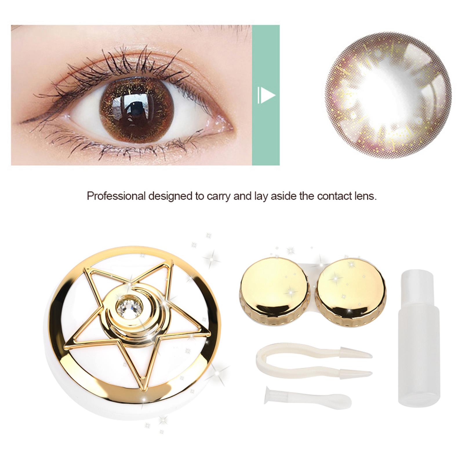 

3 Colors Portable Contact Lens Box with Mirror Pentagram Shape Lenses Container Case Gold
