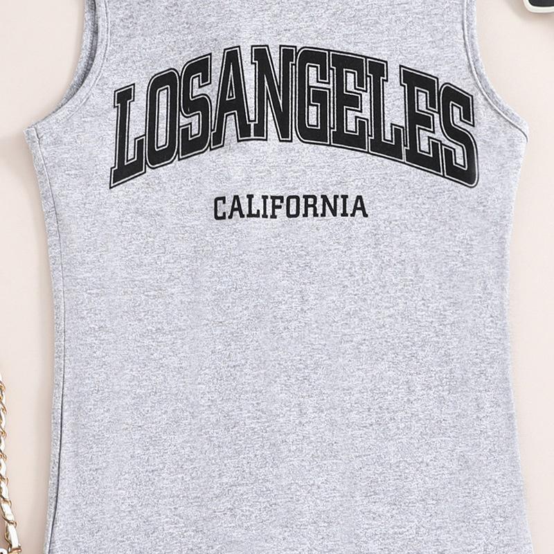 2024 Summer Children Clothes Letter Printed Hooded Sleeveless Sweater Dress Girls Casual Sports  Dresses