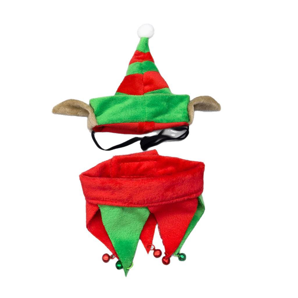 Slavnostní set elfí čepice a šály pro mazlíčky - Vánoční kostým pro psy a kočky