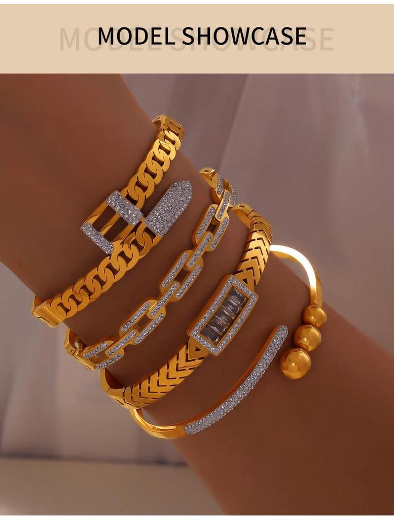 Elegant Cross-Border Full Diamond Titanium Steel Bracelet: Fashionable Hollow Chain Design