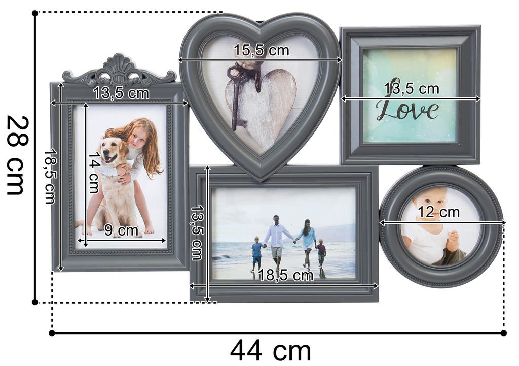Ramka Na Zdjęcia Corazon 5 Zdjęć Szara