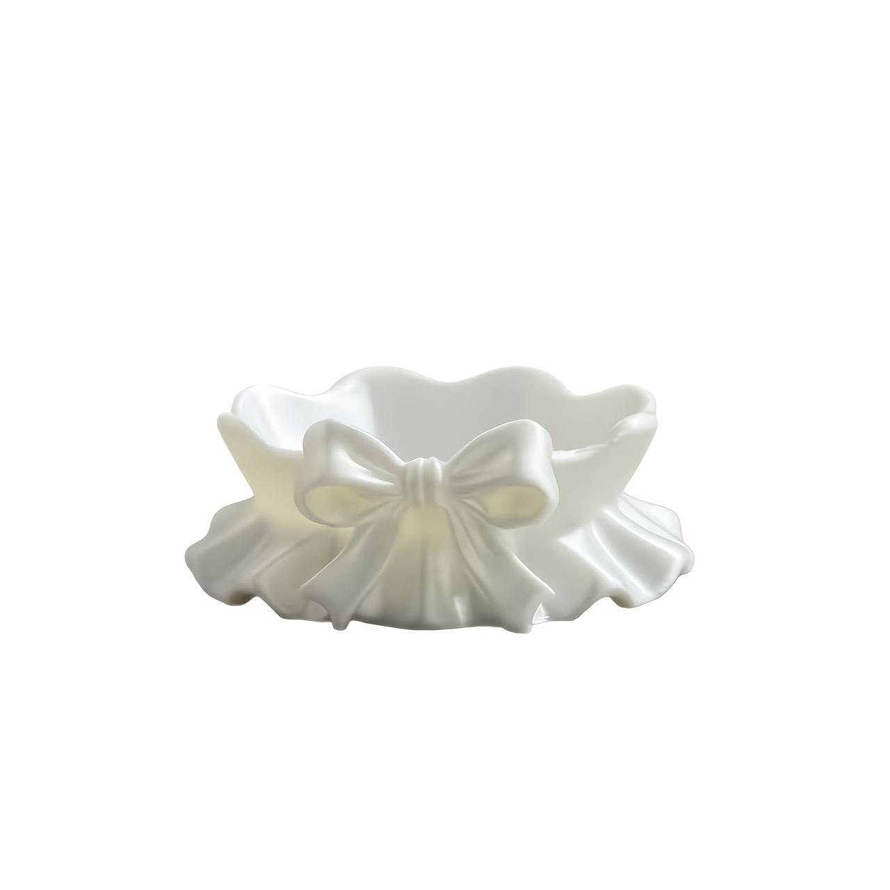 

1PC Cute Ruffled Bow Jewelry Tray In White, Desktop Storage For Home Decor, Desk, Office, Car Decoration, Centerpiece For Themed Parties, And Gifts 1PC white