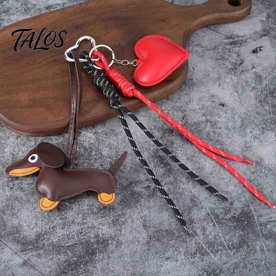Handbag Decorative Pendant Faux Leather Dachshund Keychain Pendant, Cartoon Dog Hanging Keyring Decor with Braided Rope, Accessories Metal Carabiner