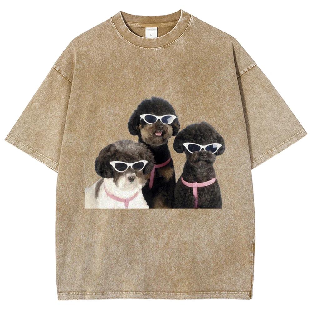 Coole Teddy-Hund T-Shirts Unisex Washed Tees Herren Damen Mode Lässige Kurzarm T-Shirts Baumwolle Oversized T-Shirt