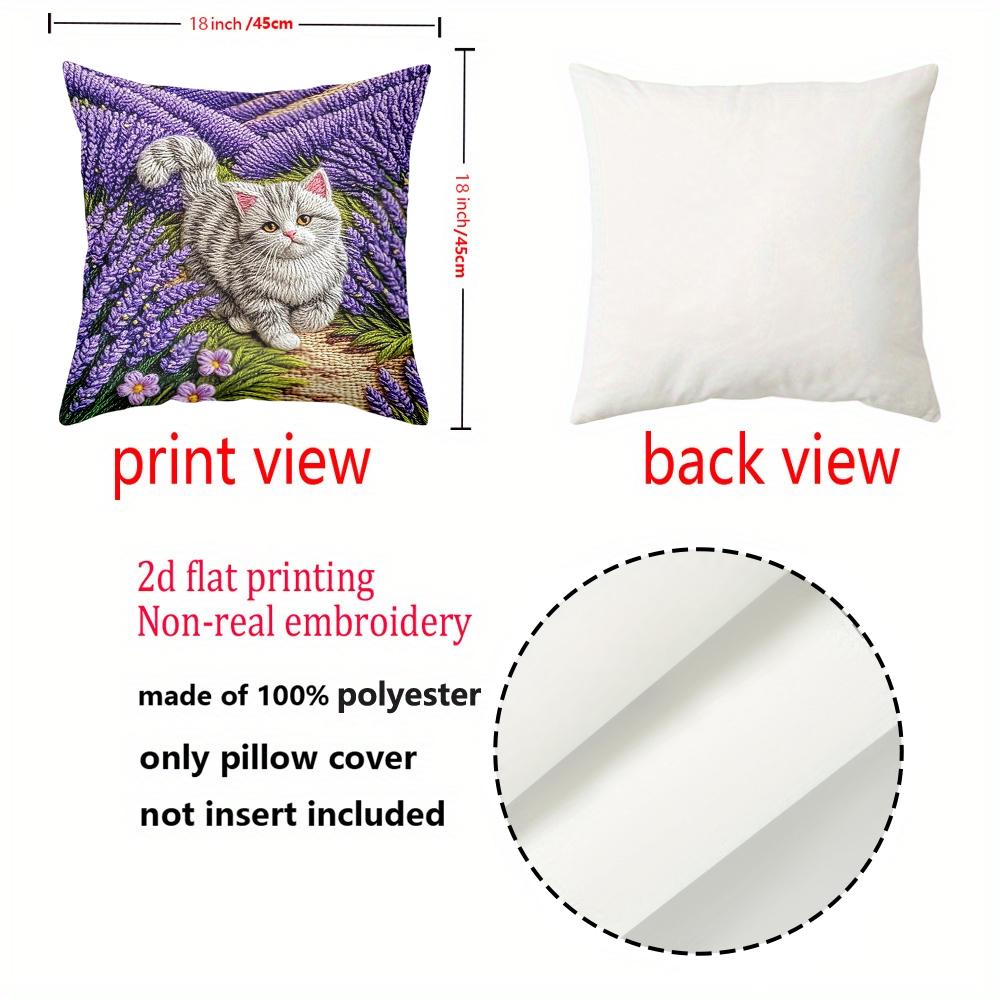 1 Pillowcase 2D Flat Printing Lavender Cat Pattern Pillow 2D Printed Polyester Pillowcase Sofa Decorative Cushion Cover