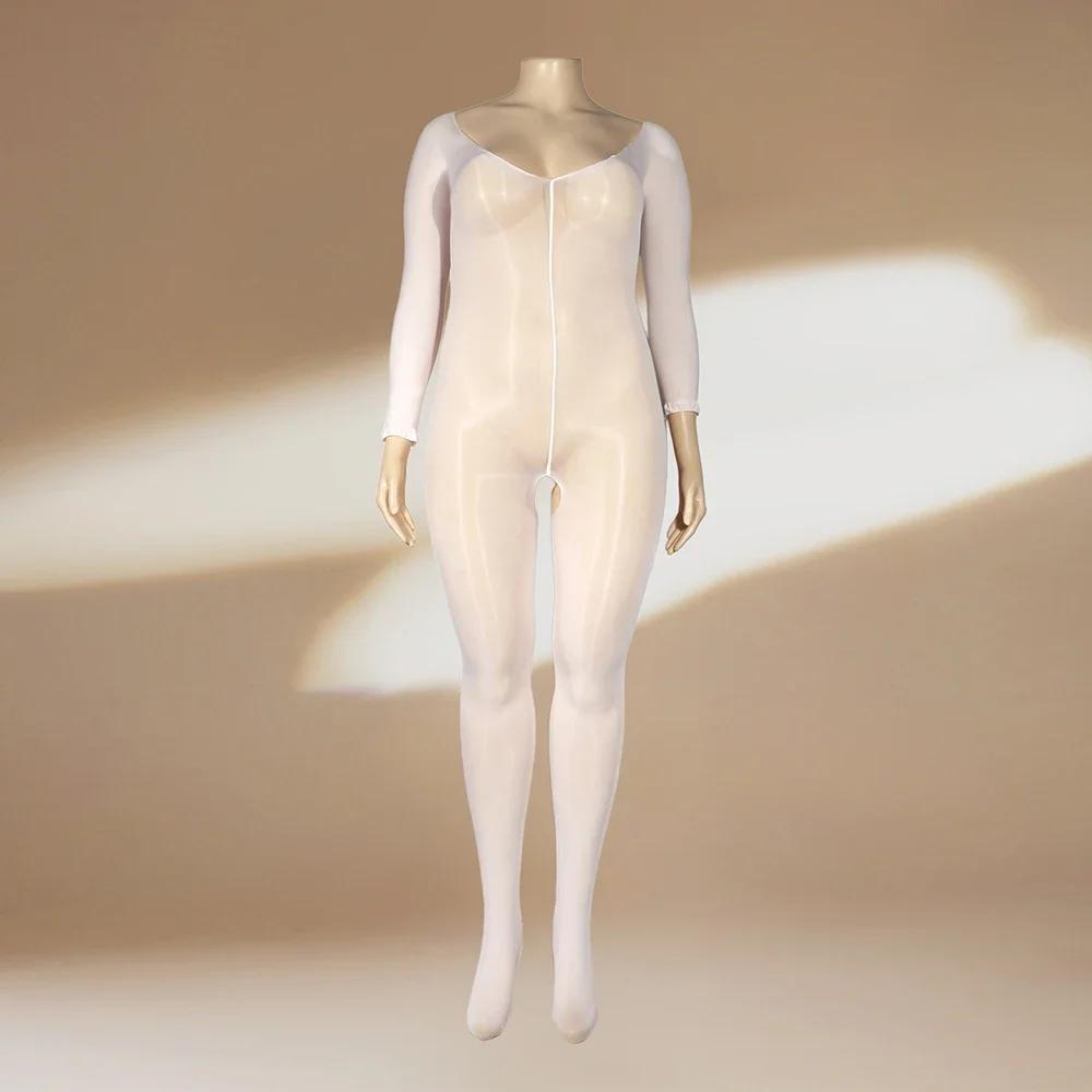 High Elastic Unitard Fashion V Neck Bodysuit Women 912 Pin Oil Shiny Jumpsuit Sheer See Through Shaping Wear Leotard