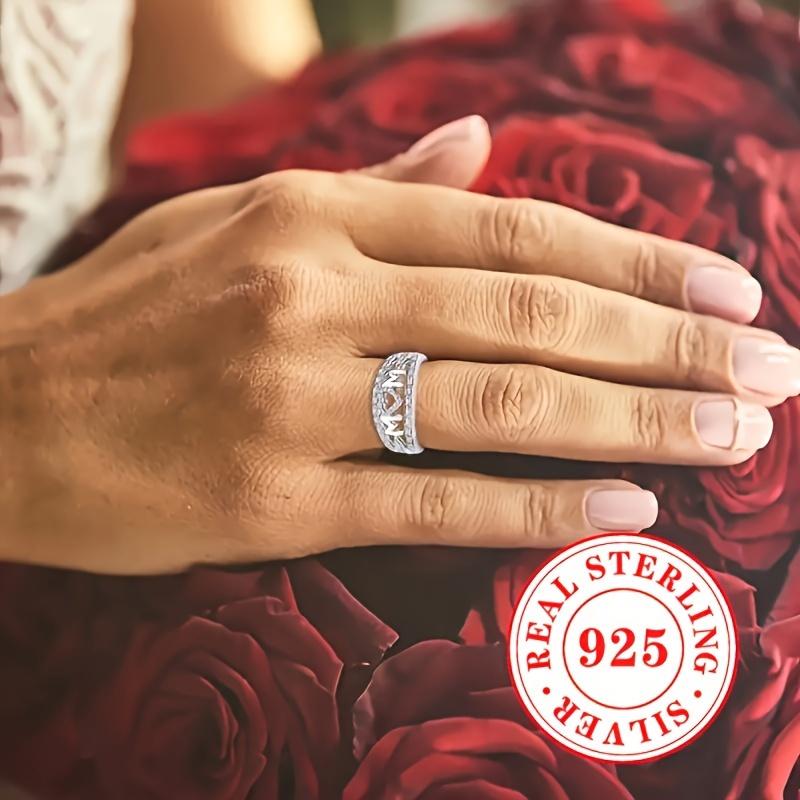 Sterling Silver Ring with Dense Synthetic Zircon Hearts, Mother's Day Gift for Women, a Gift for Mom