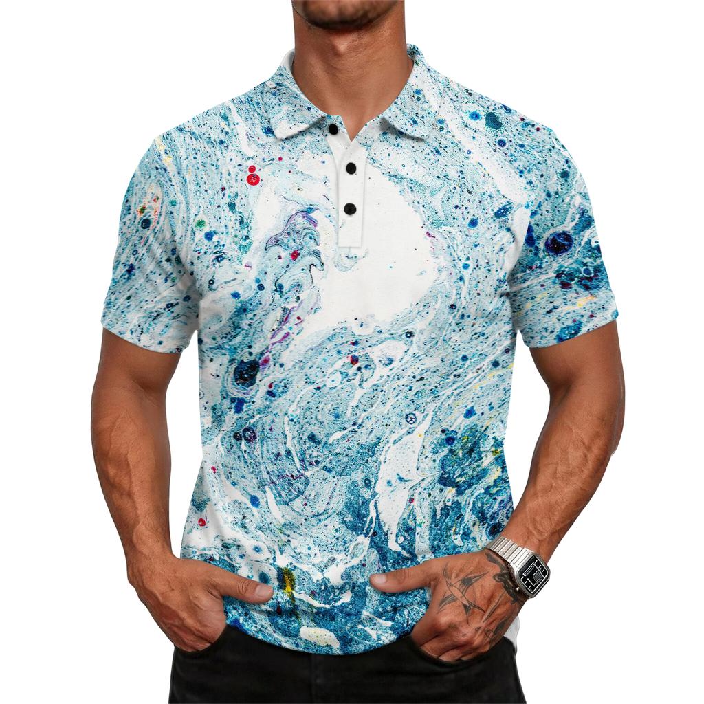Men's casual loose-fitting fashionable tie- patterned printed short-sleeved T-shirt top