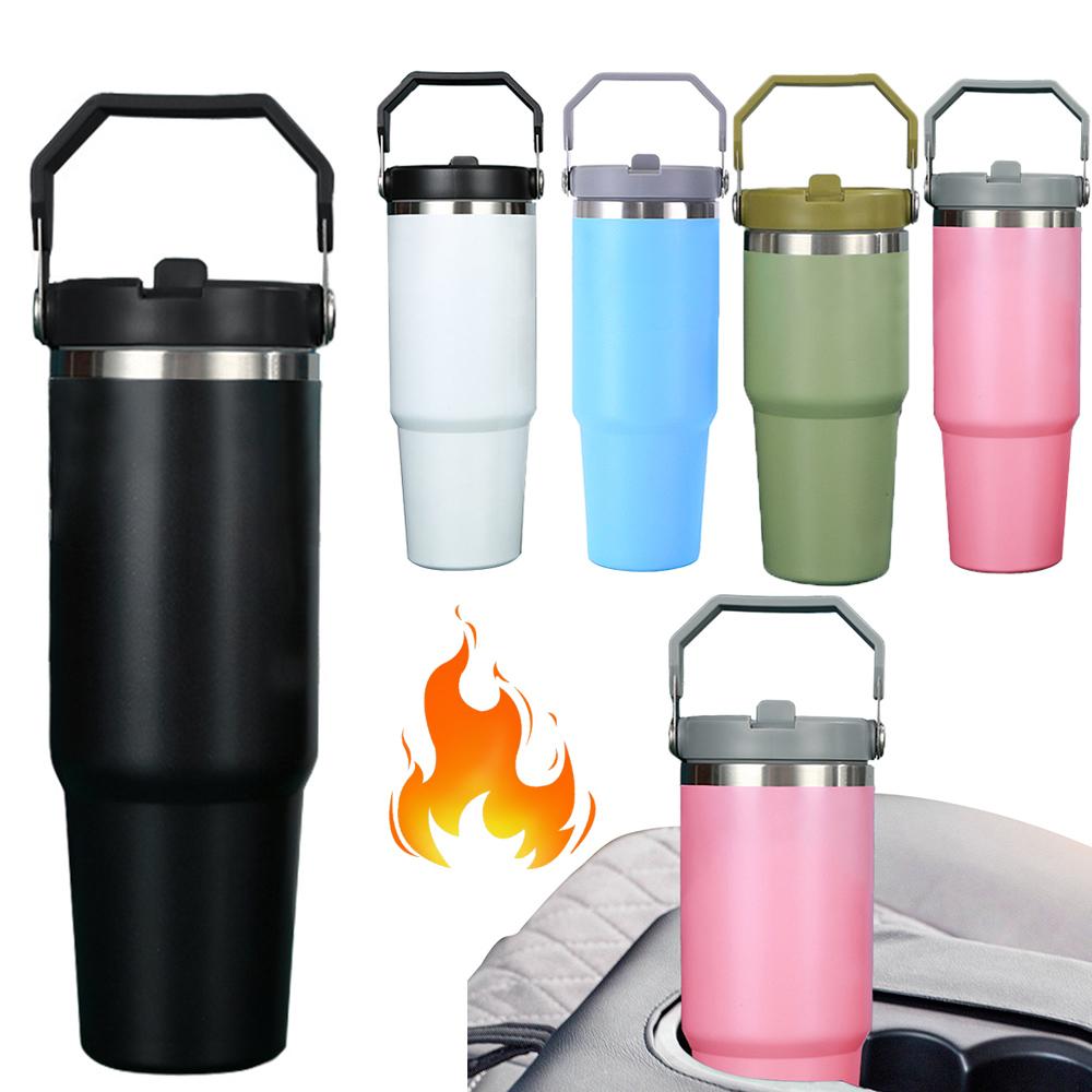 20/30oz 304 Stainless Steel Insulated Water Bottle Thermal Coffee Car Cup Cold Hot Mugs Vacuum Flask With Handle Straw For Sport