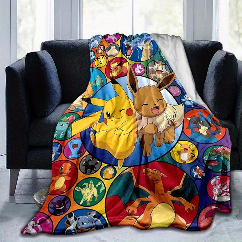 1pc, Pokemon Pikachu & Eevee Circular Patterned Throw Blanket, Perfect for Home Decor, Couch Cover, Outdoor Use, Travel, Camping, Car, Beach, Office N