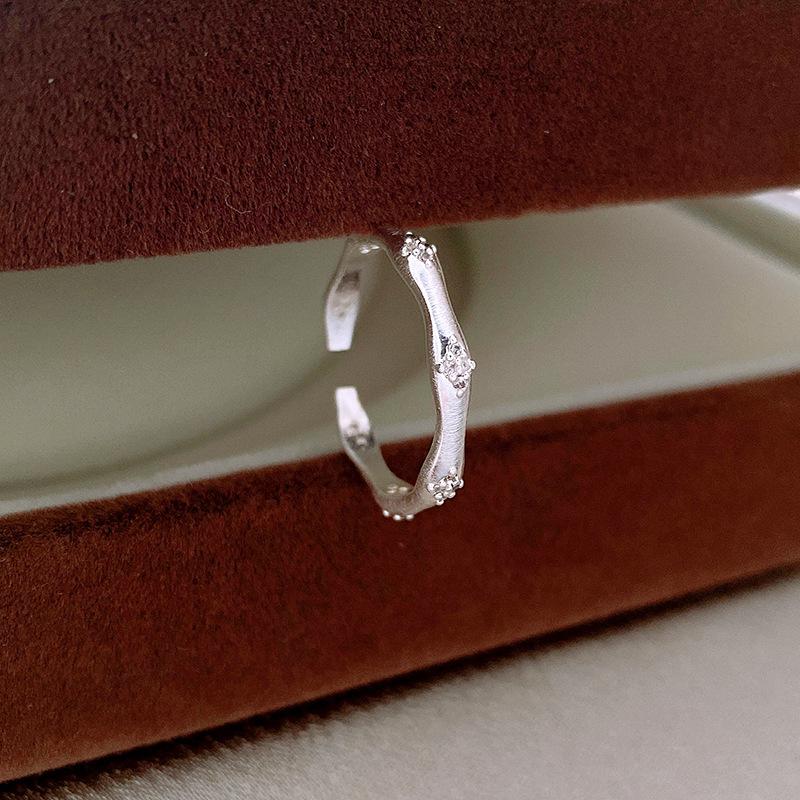 Cool wind zircon brushed bamboo joint open ring fashion personality index finger ring Guochao simple jewelry women