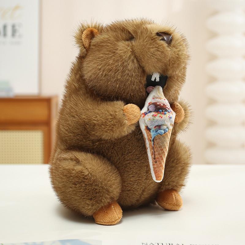 18/25cm Bruine Marmot Staand Pluche Speelgoed Gevuld Snack IJs Chips Bier Wortel Cartoon Dier Pop Schattige Pluche Verjaardagscadeau 18cm pendant